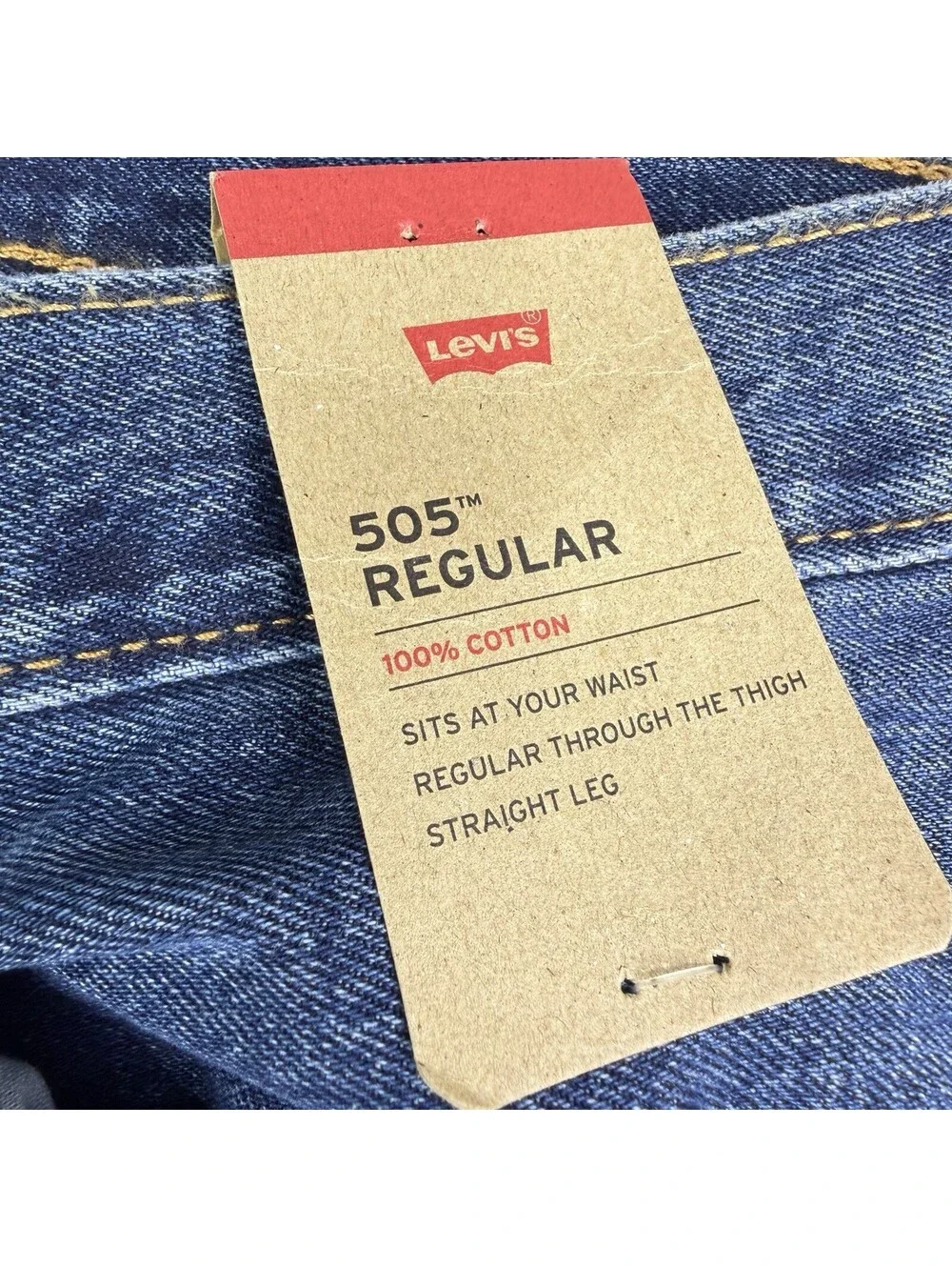 Levis 505 Blue Denim Jeans Men's 36x32 Regular Fit Straight Leg 100% Cotton NWT